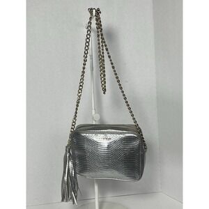 Victoria's Secret Faux‎ Snake Silver Crossbody Tassel Purse Metallic Retro